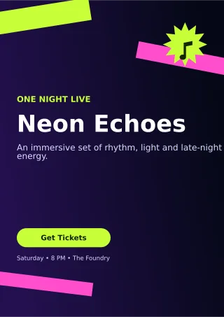 Kinetic Live Concert Flyer A4 Flyer — editable black flyer or poster template, a4 print