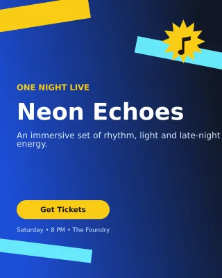 Kinetic Live Concert Flyer Poster — editable blue flyer or poster template, instagram portrait