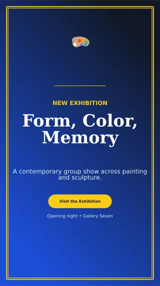 Luxe Art Exhibition Poster Digital Flyer — editable blue flyer or poster template, story / reel