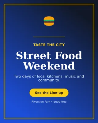 Luxe Food Festival Flyer Poster — editable blue flyer or poster template, instagram portrait