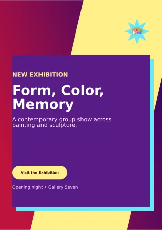 Neo Art Exhibition Poster A4 Flyer — editable purple flyer or poster template, a4 print