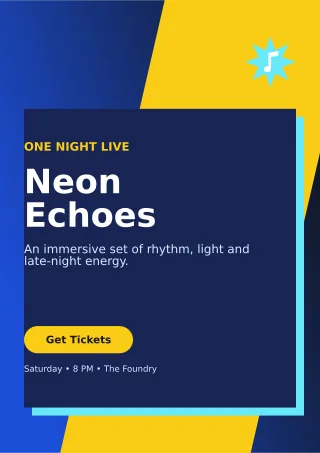 Neo Live Concert Flyer A4 Flyer — editable blue flyer or poster template, a4 print