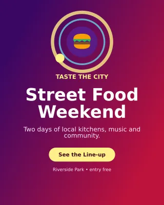 Orbit Food Festival Flyer Poster — editable purple flyer or poster template, instagram portrait
