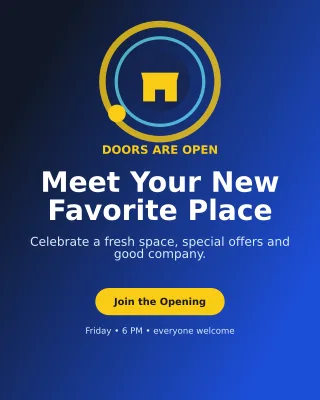 Orbit Grand Opening Flyer Poster — editable blue flyer or poster template, instagram portrait