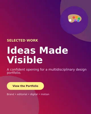 Aurora Design Portfolio Cover Poster — editable purple graphic design template, instagram portrait