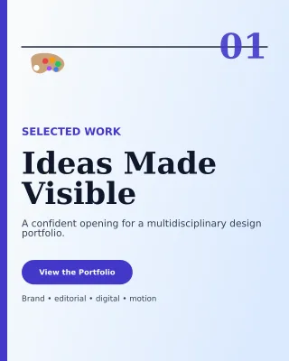 Editorial Design Portfolio Cover Poster — editable white graphic design template, instagram portrait