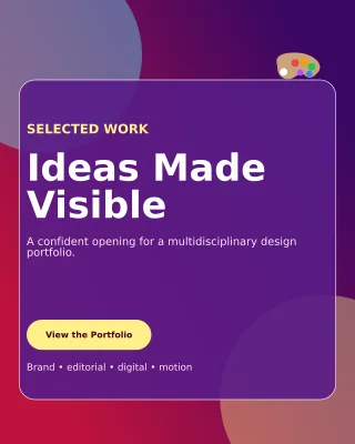 Glass Design Portfolio Cover Poster — editable purple graphic design template, instagram portrait