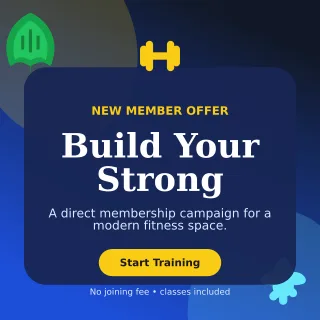 Botanical Gym Membership Social Post — editable blue health and fitness template, instagram post