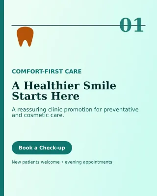 Editorial Dental Clinic Poster — editable white health and fitness template, instagram portrait