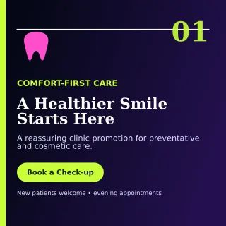Editorial Dental Clinic Social Post — editable black health and fitness template, instagram post