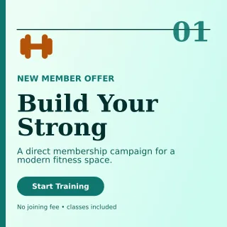 Editorial Gym Membership Social Post — editable white health and fitness template, instagram post