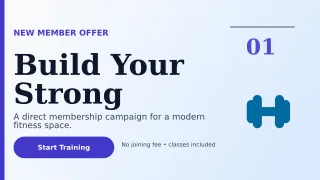 Editorial Gym Membership Wide Ad — editable white health and fitness template, youtube thumbnail