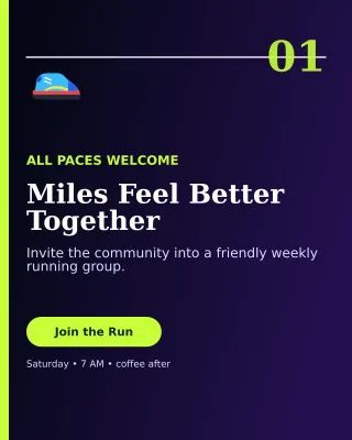 Editorial Run Club Poster — editable black health and fitness template, instagram portrait