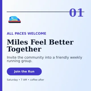 Editorial Run Club Social Post — editable white health and fitness template, instagram post