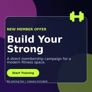 Glass Gym Membership Social Post — editable black health and fitness template, instagram post