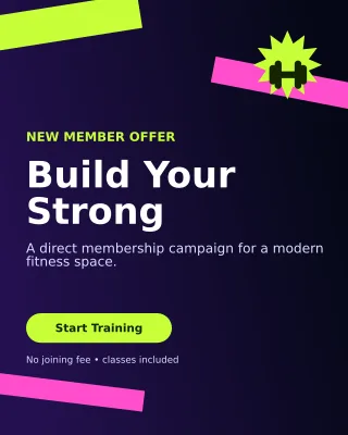 Kinetic Gym Membership Poster — editable black health and fitness template, instagram portrait