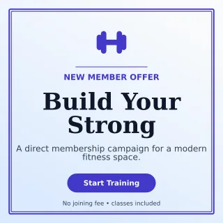 Luxe Gym Membership Social Post — editable white health and fitness template, instagram post
