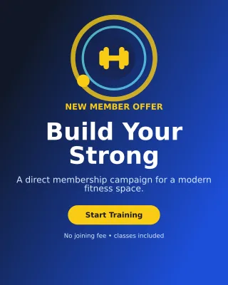Orbit Gym Membership Poster — editable blue health and fitness template, instagram portrait