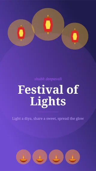 Diwali Lanterns — editable blue holiday template, story / reel