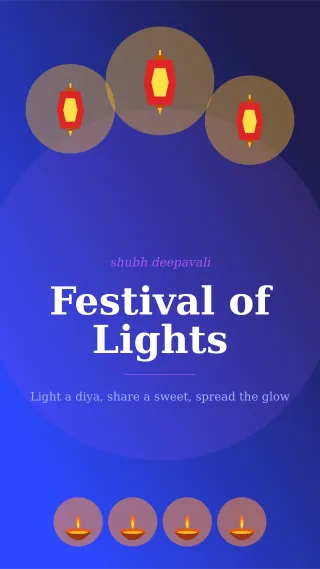 Diwali Lanterns — editable blue holiday template, story / reel