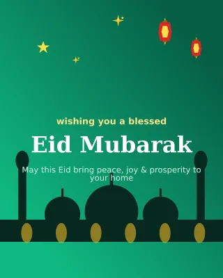 Eid Mubarak — editable green holiday template, instagram portrait