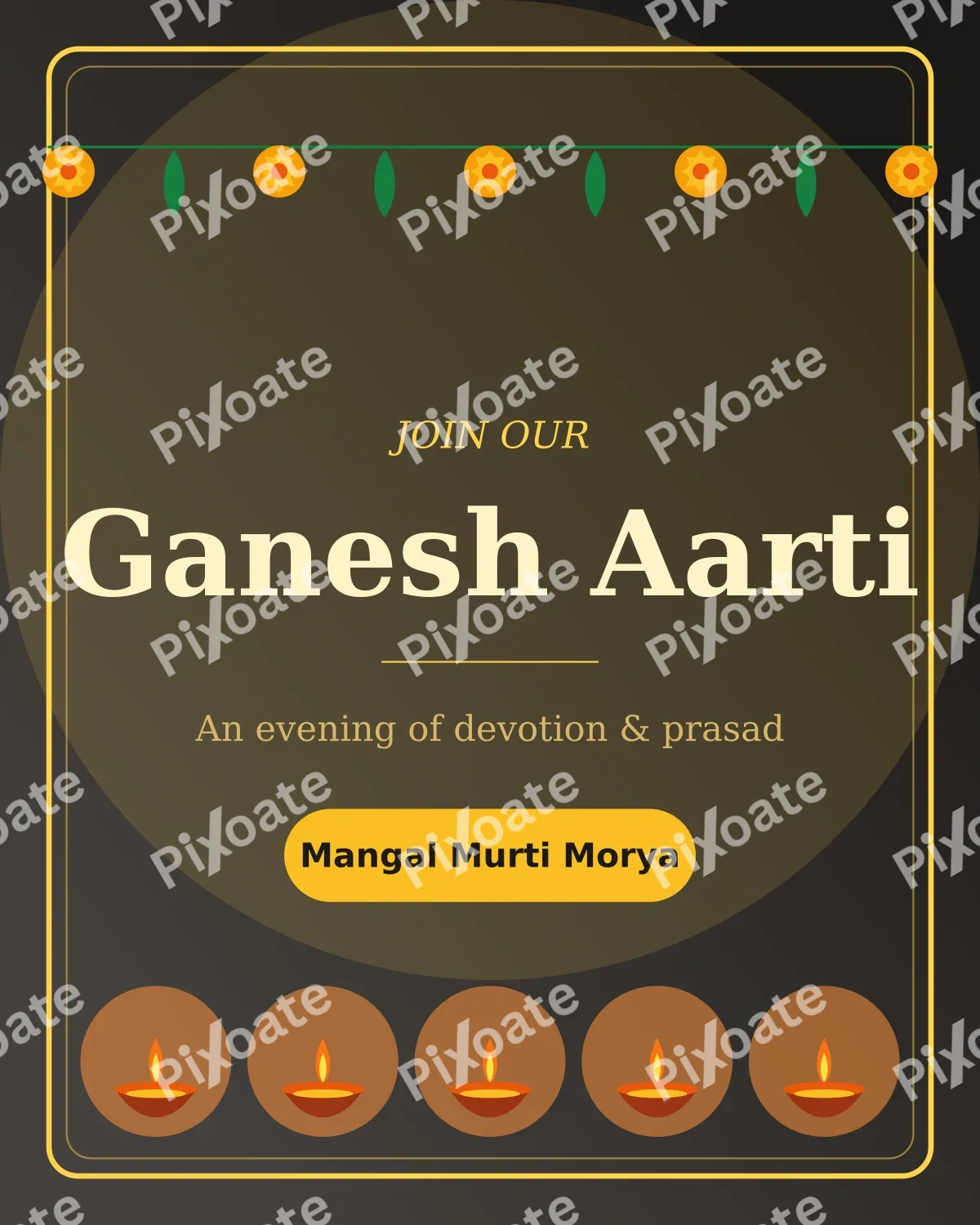 Ganpati Aarti Invite Ganpati Aarti Invite — editable black holiday template, instagram portrait