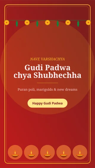 Gudi Padwa Story — editable red holiday template, story / reel