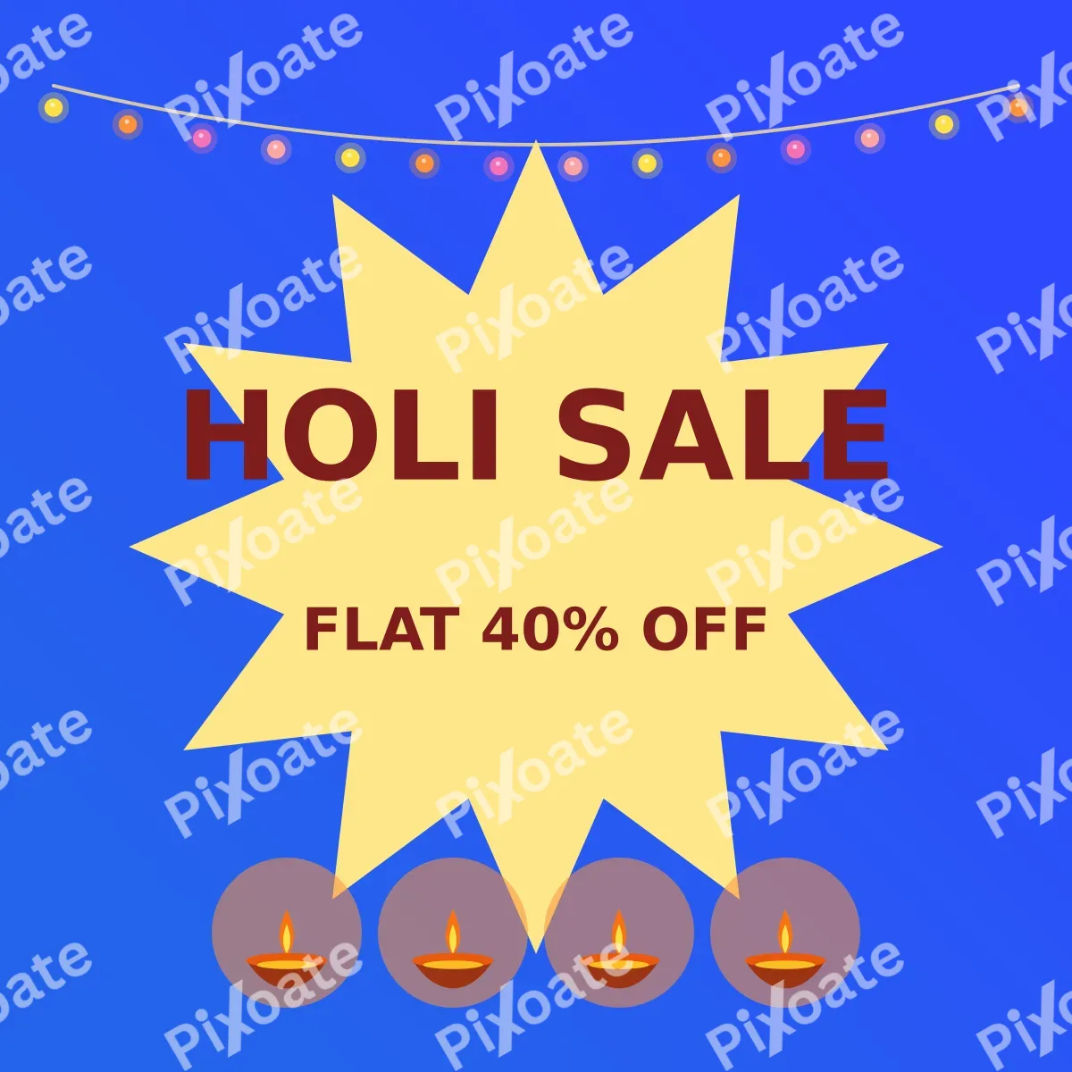 Holi Color Sale — editable blue holiday template, instagram post