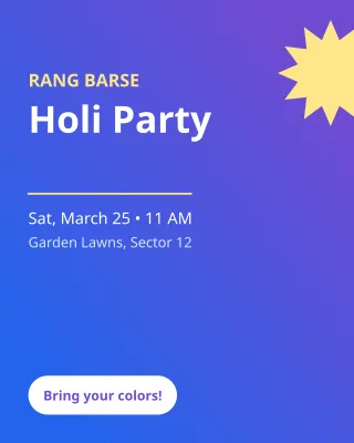 Holi Party Flyer — editable purple holiday template, instagram portrait