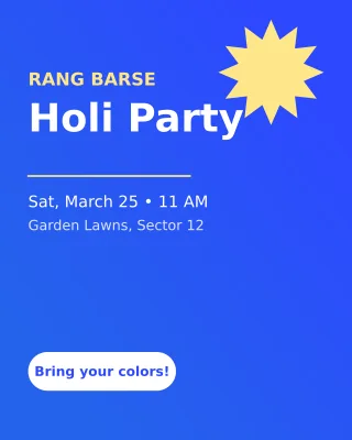 Holi Party Flyer — editable blue holiday template, instagram portrait