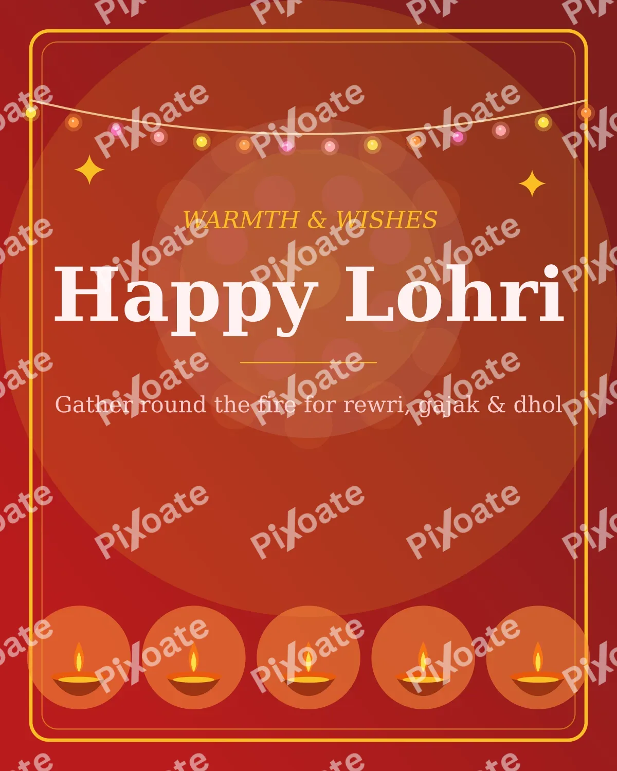 Lohri Bonfire — editable red holiday template, instagram portrait