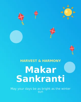 Makar Sankranti — editable blue holiday template, instagram portrait