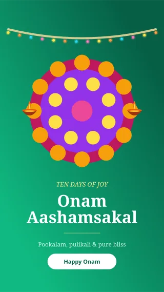 Pookalam Story — editable green holiday template, story / reel