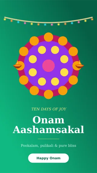 Pookalam Story — editable green holiday template, story / reel