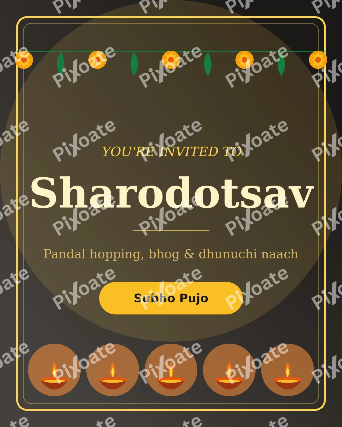 Pujo Pandal Invite Pujo Pandal Invite — editable black holiday template, instagram portrait