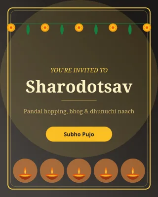 Pujo Pandal Invite — editable black holiday template, instagram portrait
