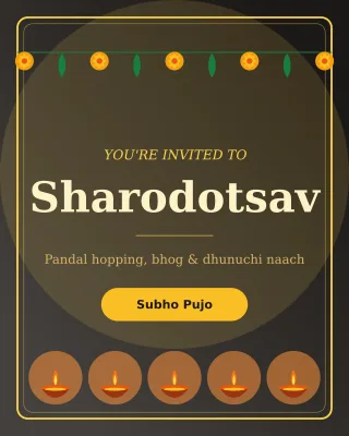 Pujo Pandal Invite — editable black holiday template, instagram portrait