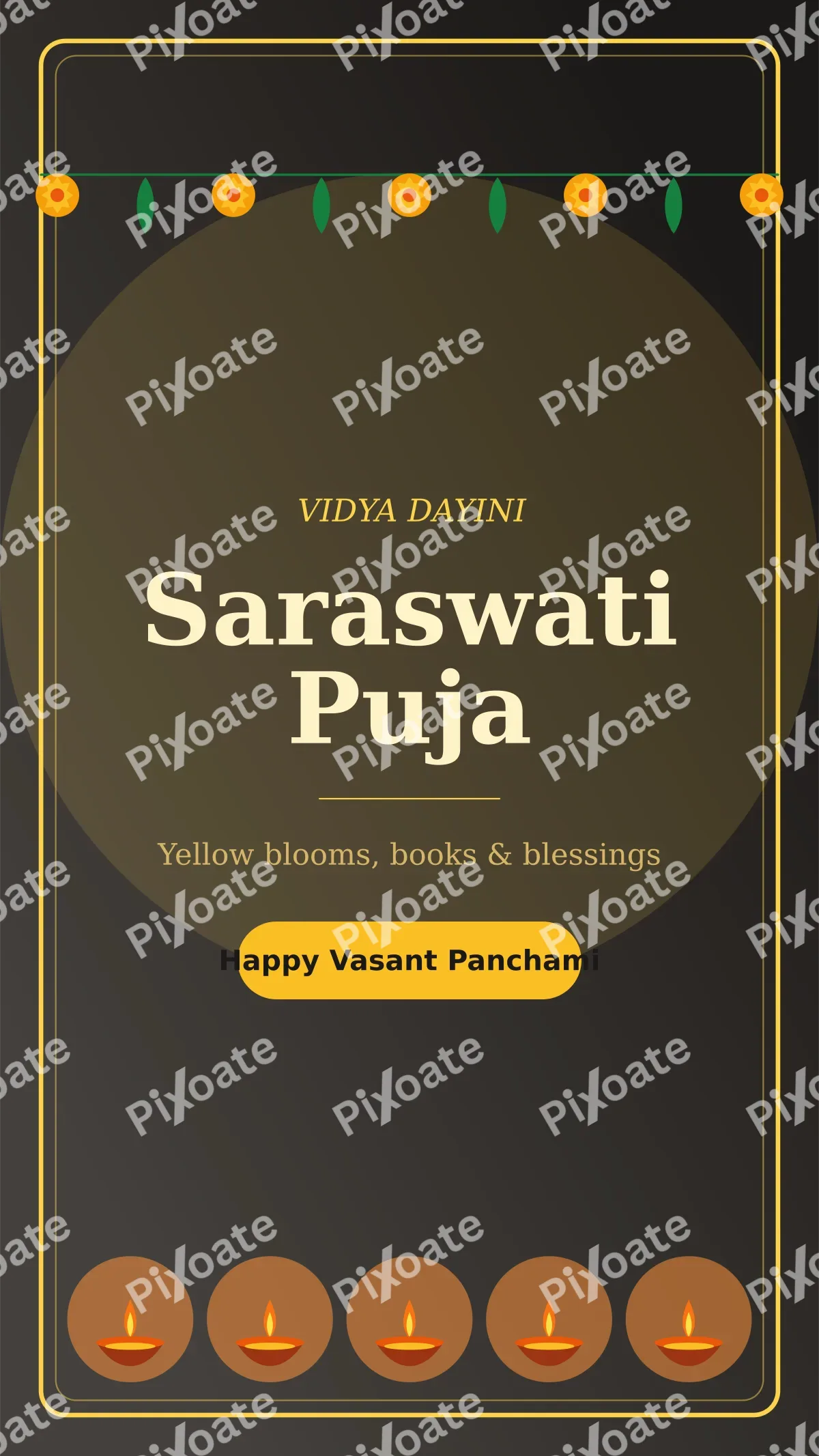 Saraswati Puja Story — editable black holiday template, story / reel
