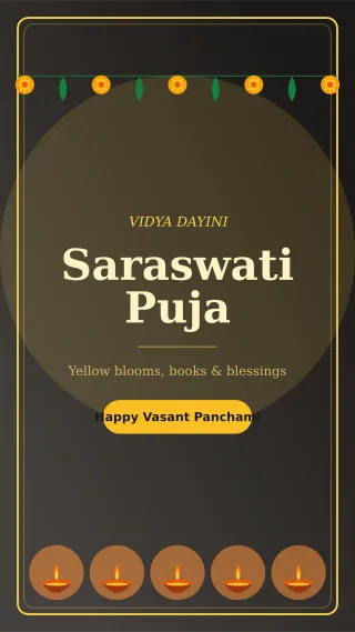 Saraswati Puja Story — editable black holiday template, story / reel