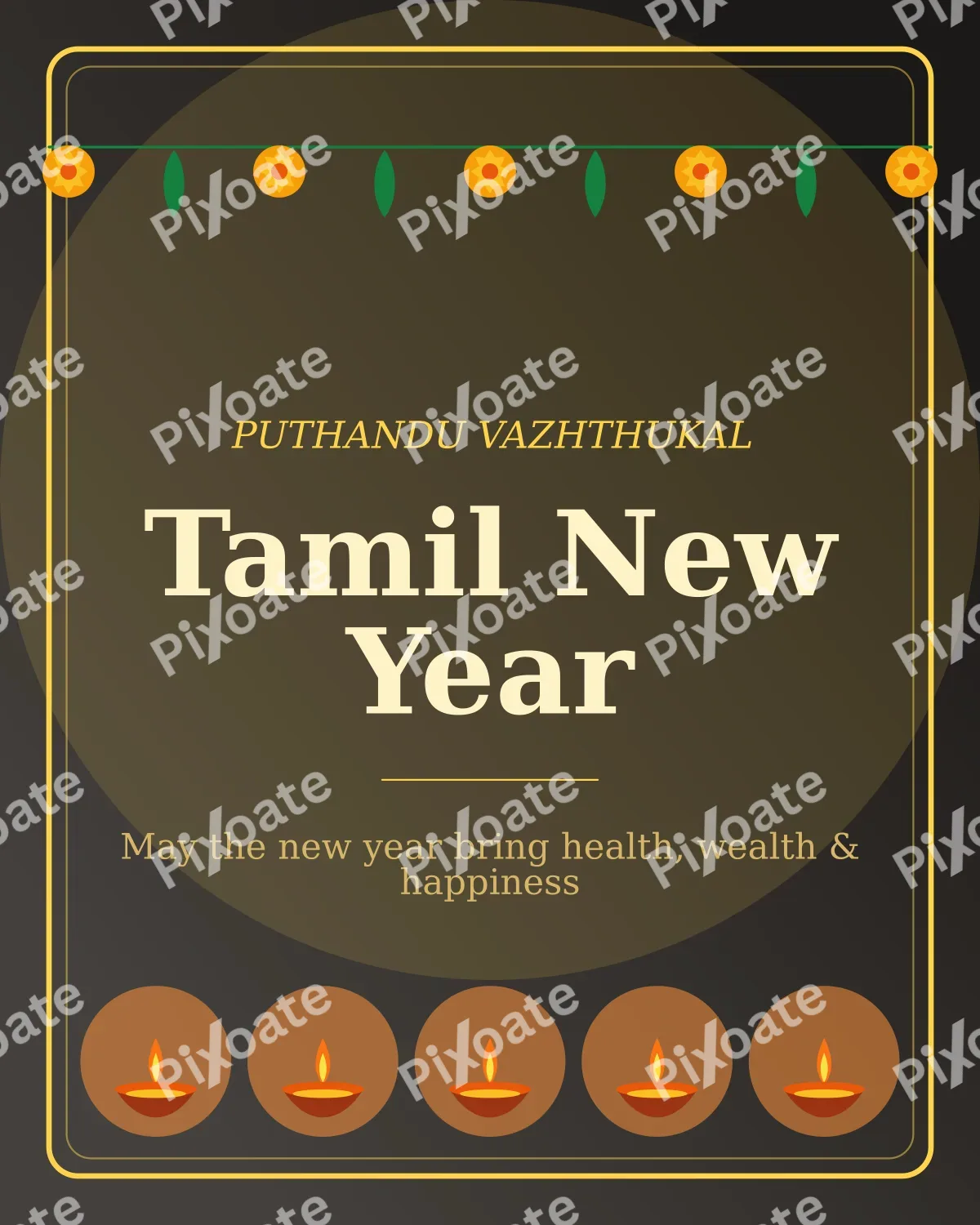 Tamil New Year Tamil New Year — editable black holiday template, instagram portrait