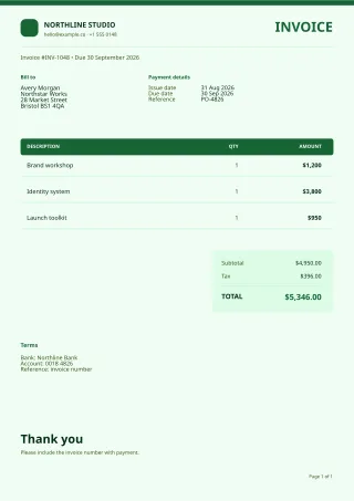 Professional Invoice — Sage Office — editable white invoice template, a4 print