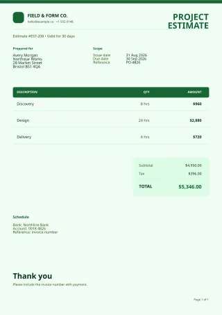 Service Estimate — Sage Office — editable white invoice template, a4 print