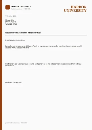 Letter of Recommendation — Editorial Amber — editable white professional letter template, a4 print