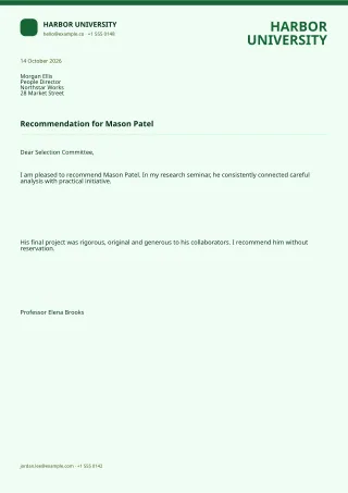 Letter of Recommendation — Sage Office — editable white professional letter template, a4 print