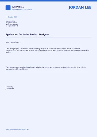Professional Cover Letter — Bold Indigo — editable white professional letter template, a4 print