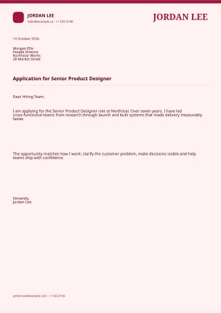 Professional Cover Letter — Burgundy Studio — editable white professional letter template, a4 print