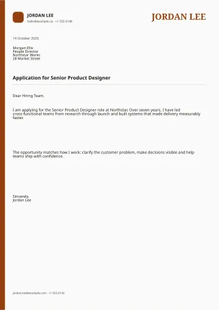 Professional Cover Letter — Editorial Amber — editable white professional letter template, a4 print