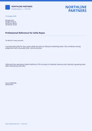 Professional Reference Letter — Bold Indigo — editable white professional letter template, a4 print