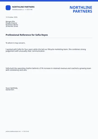 Professional Reference Letter — Clear Blue — editable white professional letter template, a4 print