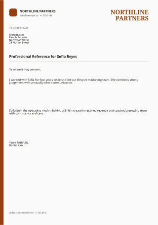 Professional Reference Letter — Editorial Amber — editable white professional letter template, a4 print